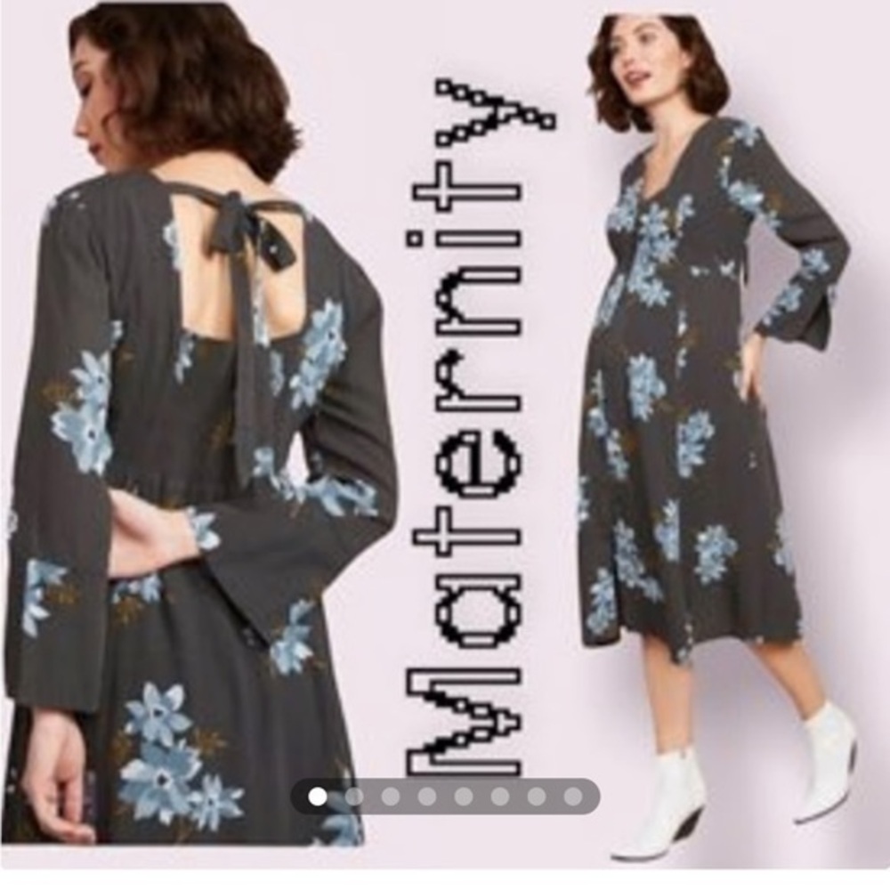 NWT Mimi Maternity Floral Tie-Back Dress Size Small Blue Gray Midi
